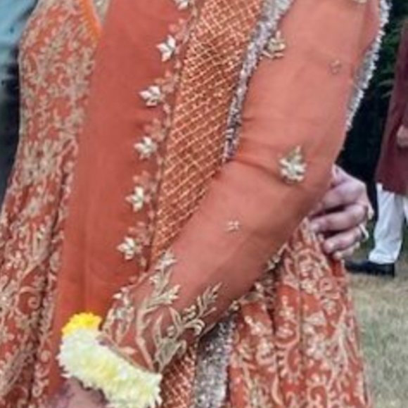 Faiza Saqlain Gulafsa - 3pc Orange Embroidered Chiffon Angrakha Lehenga - Picture 2 of 5